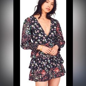 LoveShackFancy Paris Ruffled Floral Patchwork Mini Dress in Size 2
